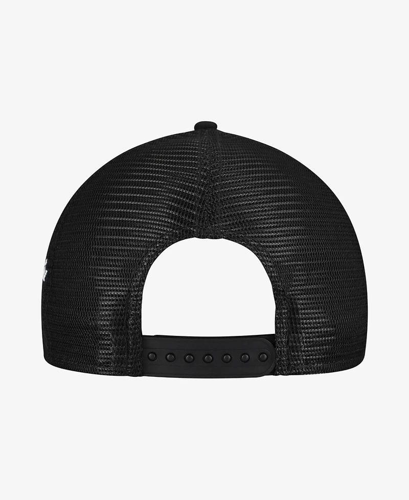 New Era Men's Black Texas Rangers Side Script 9FORTY A-Frame Trucker Adjustable Hat
