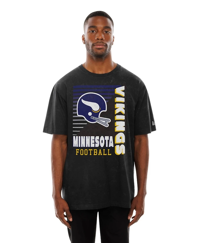 New Era Men's Black Minnesota Vikings Retro Logo Enzyme Washed Oversized T-Shirt