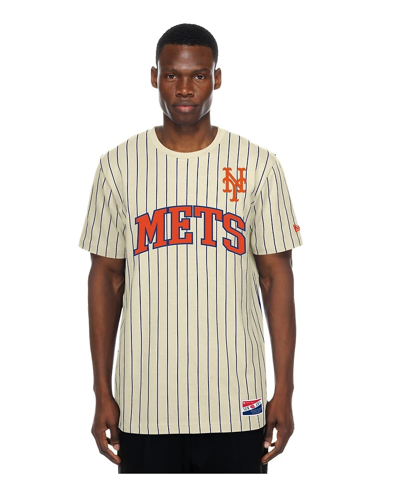 New Era Men's Cream York Mets Throwback Meshback Pinstripe T-Shirt