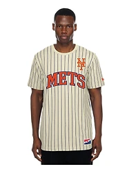 New Era Men's Cream York Mets Throwback Meshback Pinstripe T-Shirt