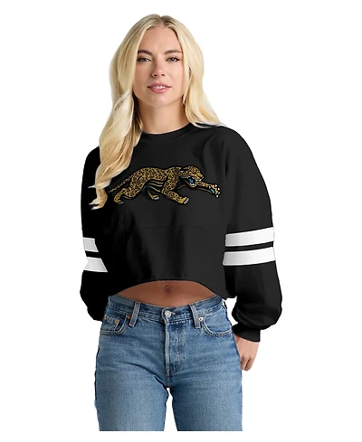 Spirit Jersey Women's Jacksonville Jaguars Oversized Cropped Long-Sleeve T-Shirt