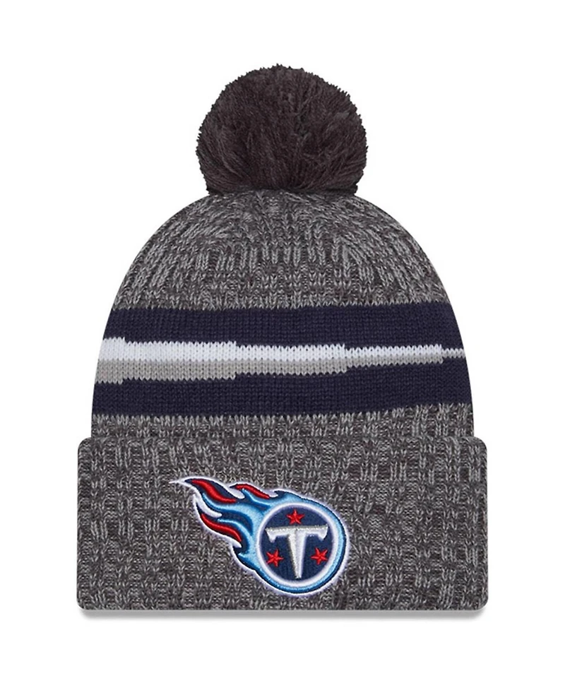New Era Men's Gray Tennessee Titans 2023 Sideline Sport Cuffed Pom Knit Hat