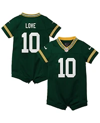 Nike Baby Boys and Girls Jordan Love Green Bay Packers Game Romper Jersey