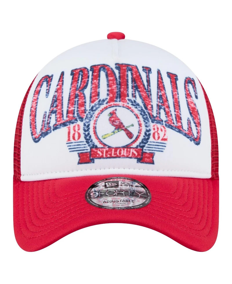 New Era Men's White St. Louis Cardinals Distressed 9FORTY A-Frame Adjustable Trucker Hat