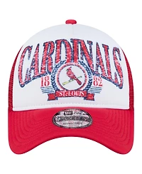 New Era Men's White St. Louis Cardinals Distressed 9FORTY A-Frame Adjustable Trucker Hat