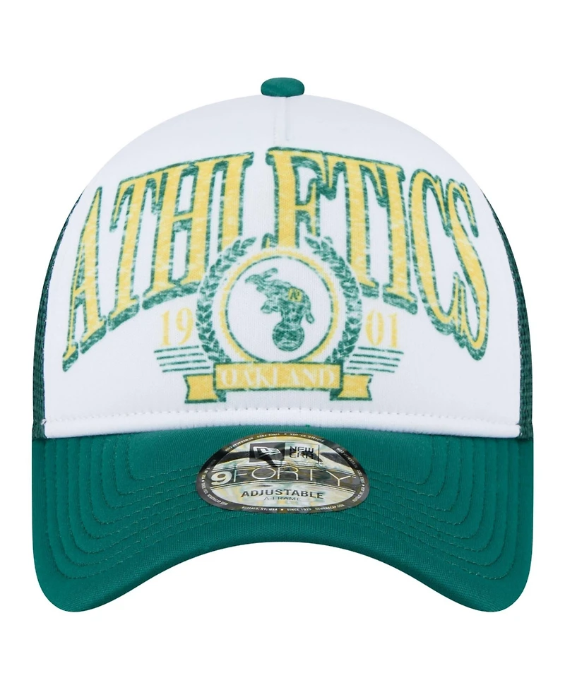 New Era Men's White/Kelly Green Oakland Athletics Cooperstown Collection Trucker A-Frame 9FORTY Adjustable Hat