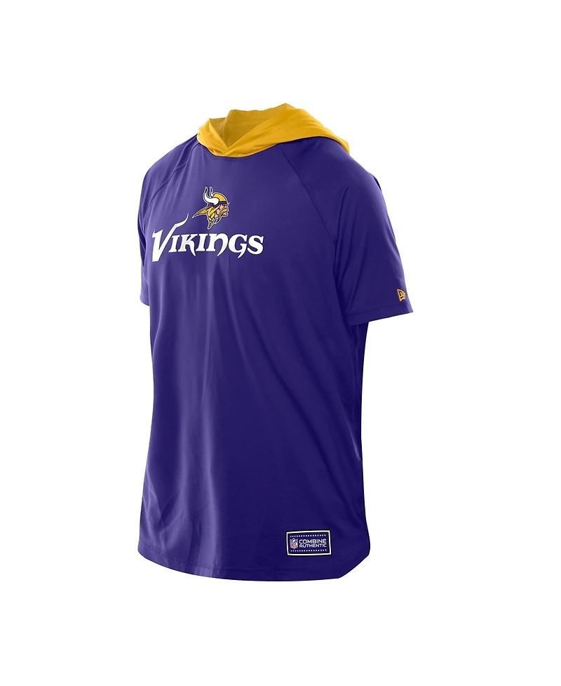 New Era Men's Purple Minnesota Vikings Combine Authentic Hooded Raglan Short-Sleeve T-Shirt