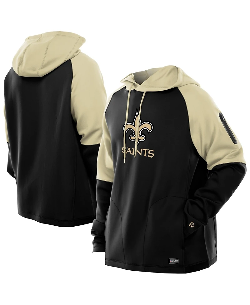 New Era Men's Black Orleans Saints Combine Authentic Color Block Raglan Pullover Hoodie