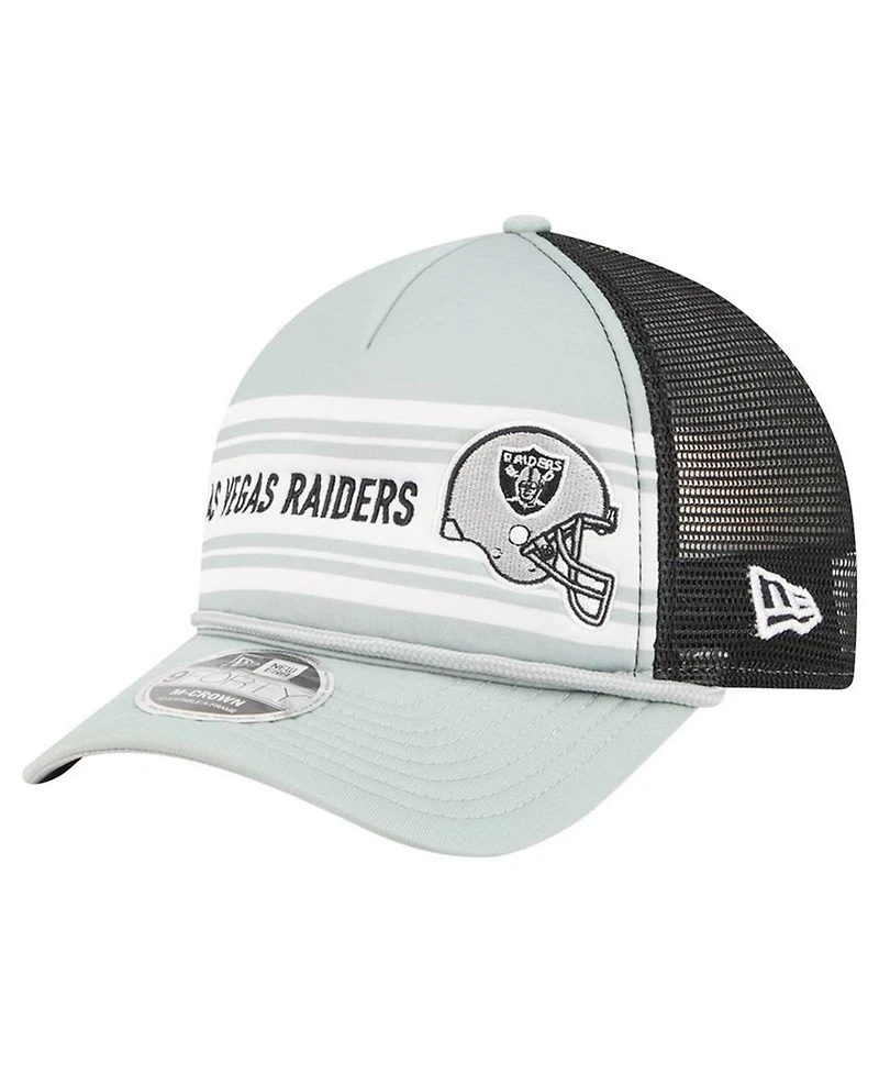 New Era Men's Silver Las Vegas Raiders Linear A-Frame 9FORTY Adjustable Hat