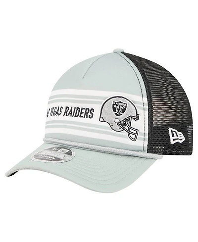 New Era Men's Silver Las Vegas Raiders Linear A-Frame 9FORTY Adjustable Hat