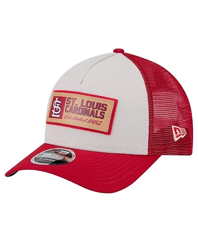 New Era Men's Stone/Red St. Louis Cardinals Text A-Frame Trucker 9FORTY Hat