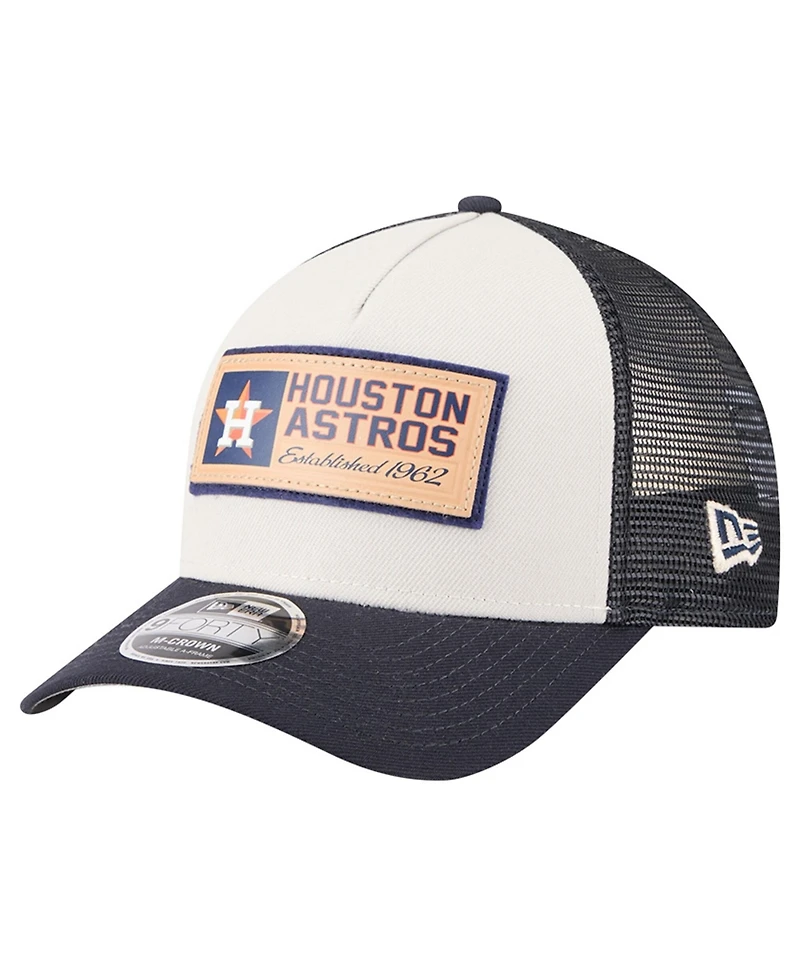 New Era Men's Stone/Navy Houston Astros Text A-Frame Trucker 9FORTY Hat