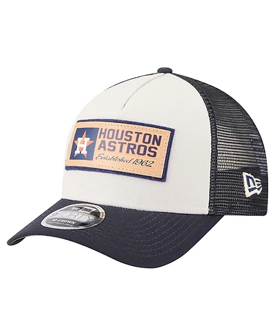 New Era Men's Stone/Navy Houston Astros Text A-Frame Trucker 9FORTY Hat