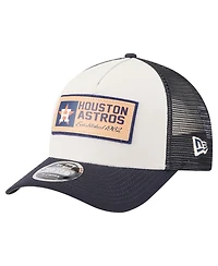 New Era Men's Stone/Navy Houston Astros Text A-Frame Trucker 9FORTY Hat
