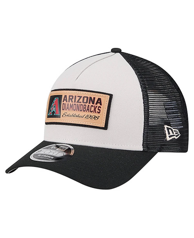 New Era Men's Stone/Black Arizona Diamondbacks Text A-Frame Trucker 9FORTY Hat