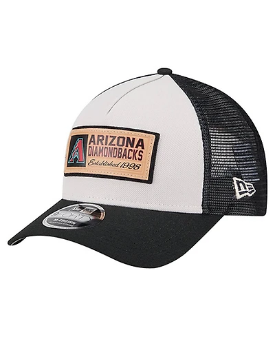 New Era Men's Stone/Black Arizona Diamondbacks Text A-Frame Trucker 9FORTY Hat