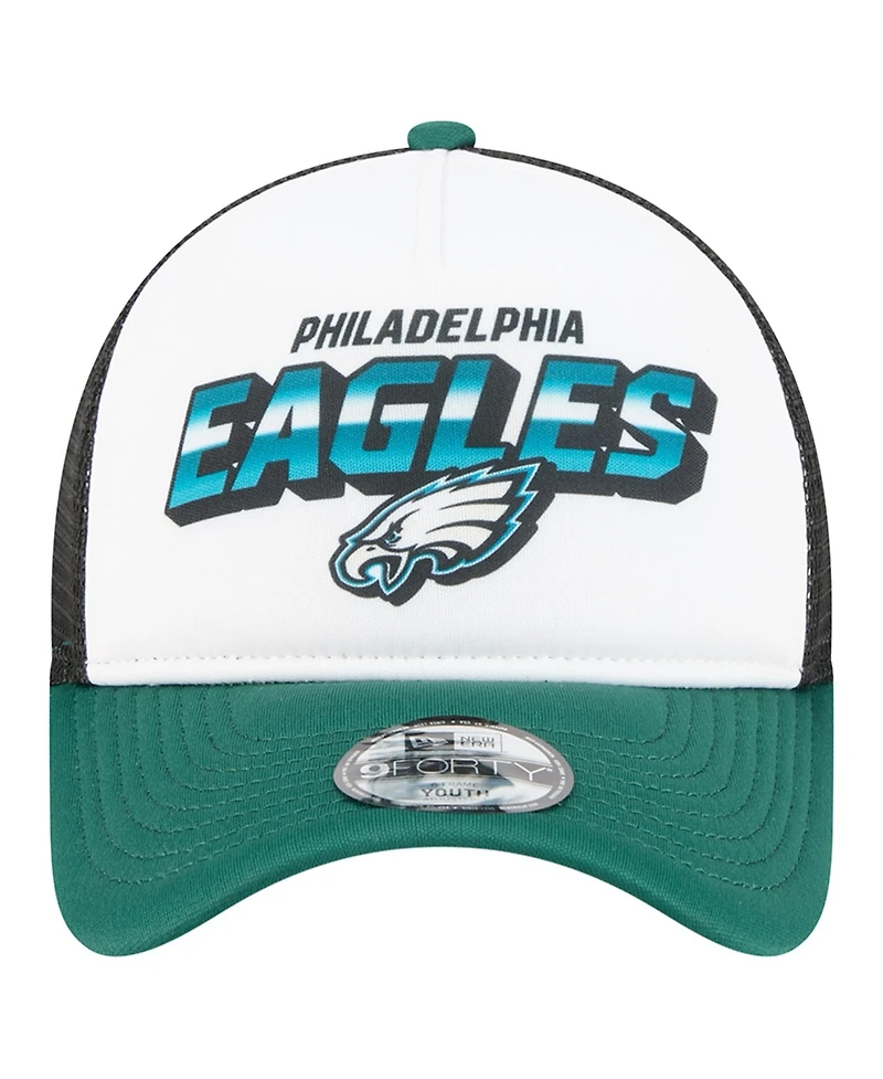 New Era Big Boys and Girls White/Green Philadelphia Eagles Streak 9FORTY A-Frame Adjustable Hat