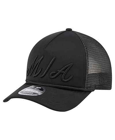 New Era Men's Black Miami Marlins City Initial 9FORTY A-Frame M-Crown Adjustable Trucker Hat
