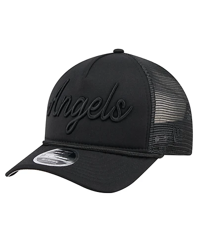 New Era Men's Black Los Angeles Angels City Initial 9FORTY A-Frame M-Crown Adjustable Trucker Hat