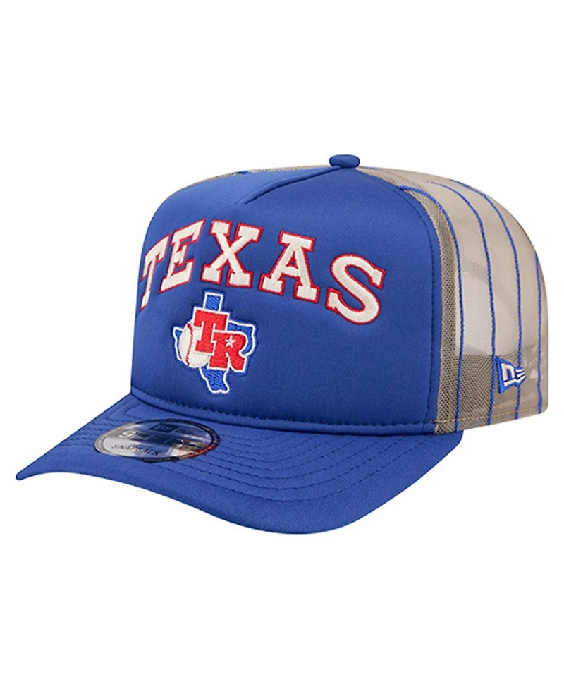 New Era Men's Royal Texas Rangers Vintage Arched Foam Front 9FIFTY A-Frame Adjustable Trucker Hat