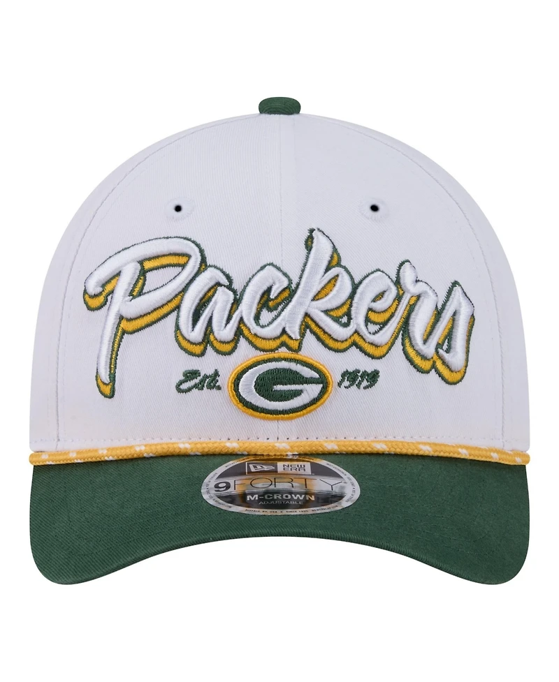 New Era Men's White Green Bay Packers Team Loyal A-Frame 9FORTY Adjustable Hat