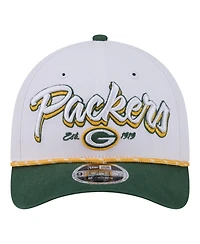 New Era Men's White Green Bay Packers Team Loyal A-Frame 9FORTY Adjustable Hat