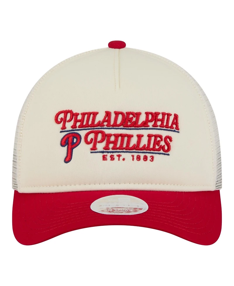New Era Women's Light Beige/Red Philadelphia Phillies Retro 9FORTY M-Crown A-Frame Trucker Adjustable Hat