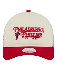 New Era Women's Light Beige/Red Philadelphia Phillies Retro 9FORTY M-Crown A-Frame Trucker Adjustable Hat
