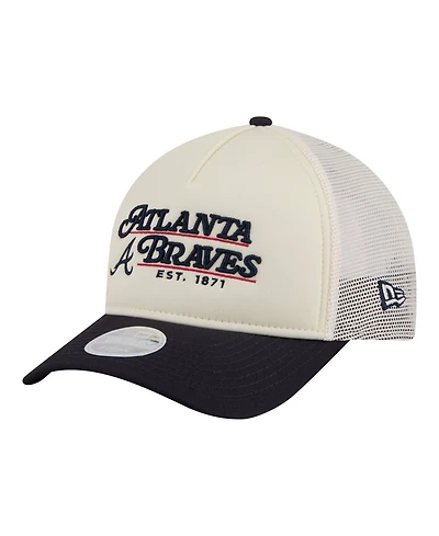 New Era Women's Light Beige/Navy Atlanta Braves Retro 9FORTY M-Crown A-Frame Trucker Adjustable Hat