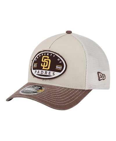 New Era Men's Light Beige/Brown San Diego Padres Frayed M-Crown A-Frame 9FORTY Trucker Adjustable Hat