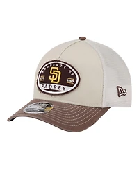 New Era Men's Light Beige/Brown San Diego Padres Frayed M-Crown A-Frame 9FORTY Trucker Adjustable Hat