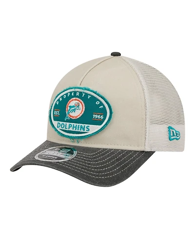New Era Men's Natural Miami Dolphins Frayed M-Crown A-Frame 9FORTY Adjustable Hat