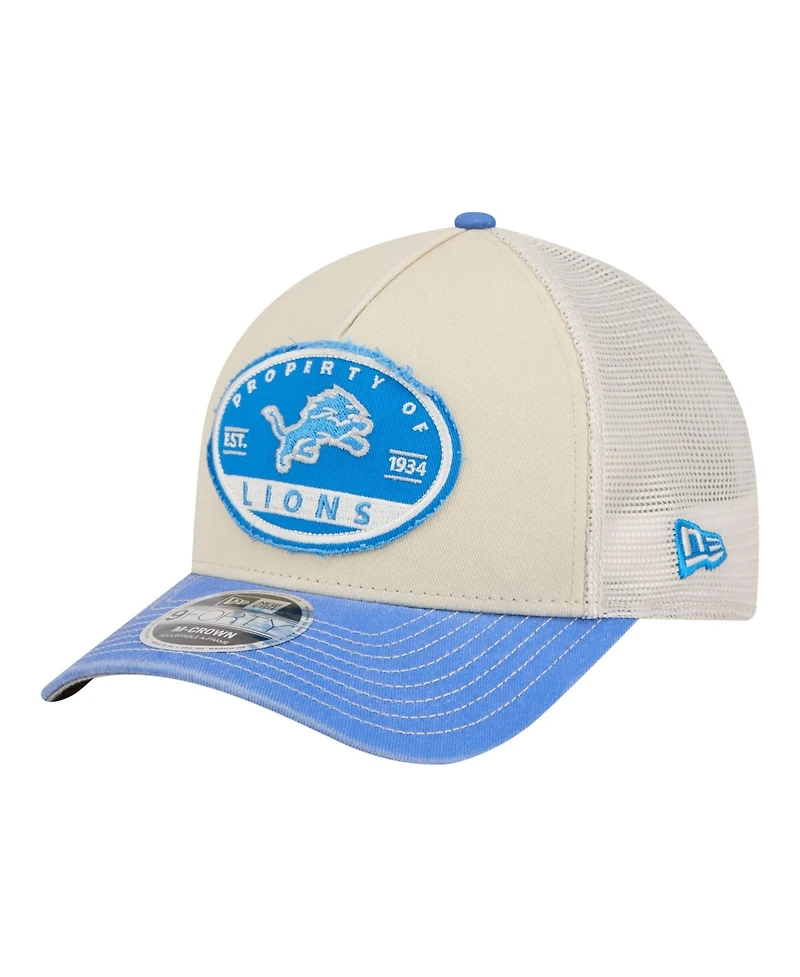 New Era Men's Natural Detroit Lions Frayed M-Crown A-Frame 9FORTY Adjustable Hat