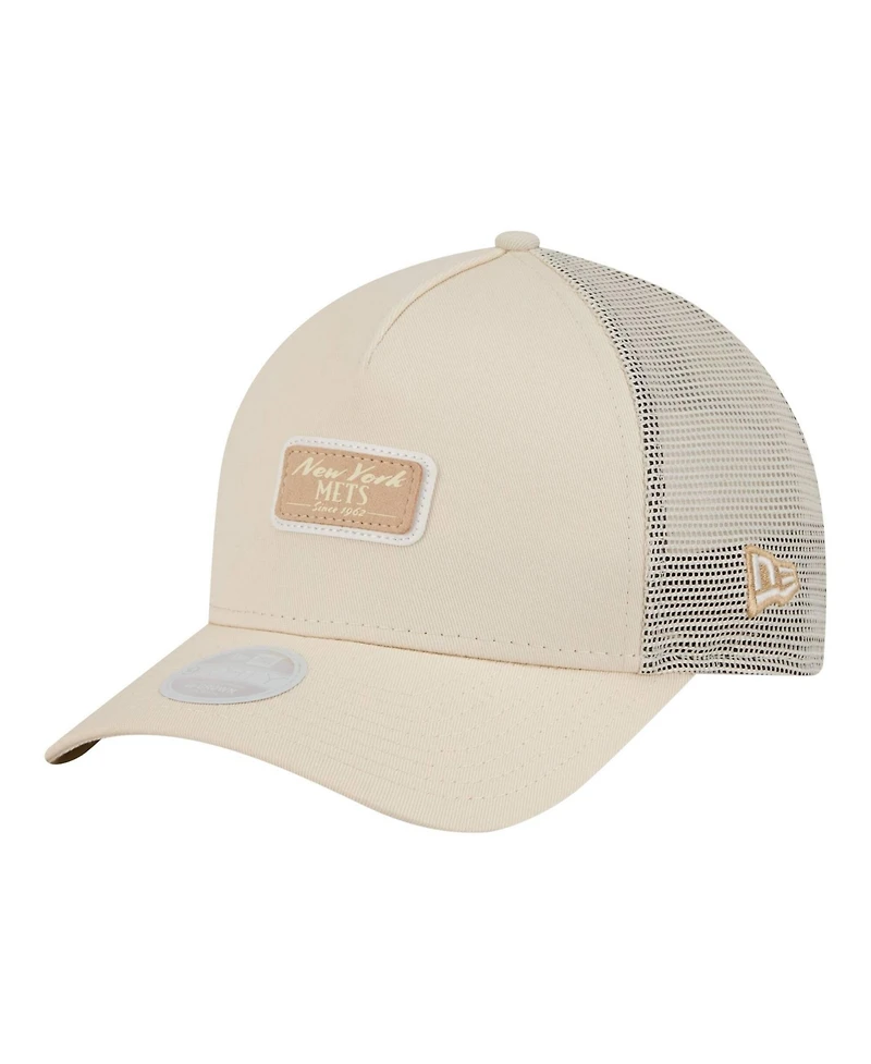 New Era Women's Light Beige New York Mets Tonal Patch 9FORTY M-Crown A-Frame Trucker Adjustable Hat