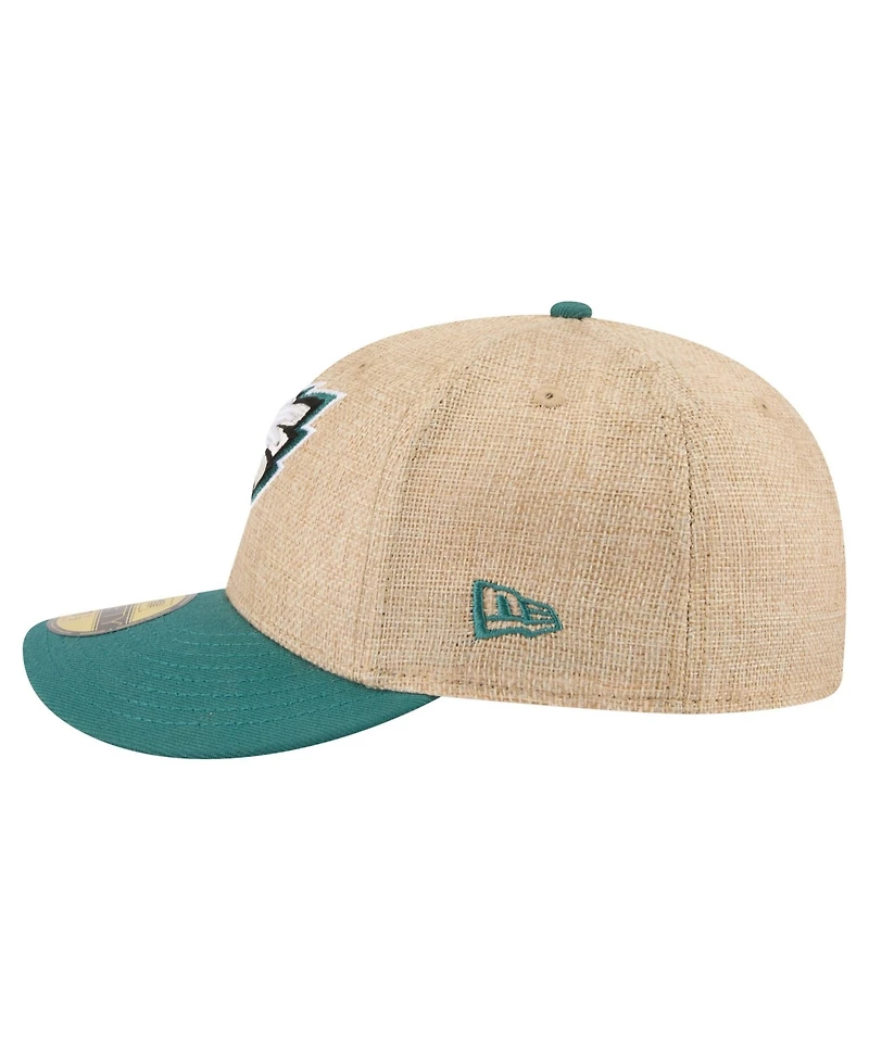 New Era Men's Natural/Midnight Green Philadelphia Eagles Pre-Curved Twine 59FIFTY Fitted Hat