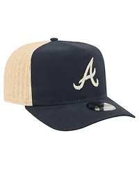 New Era Men's Navy/Natural Atlanta Braves Grained 9FIFTY A-Frame Trucker Adjustable Hat