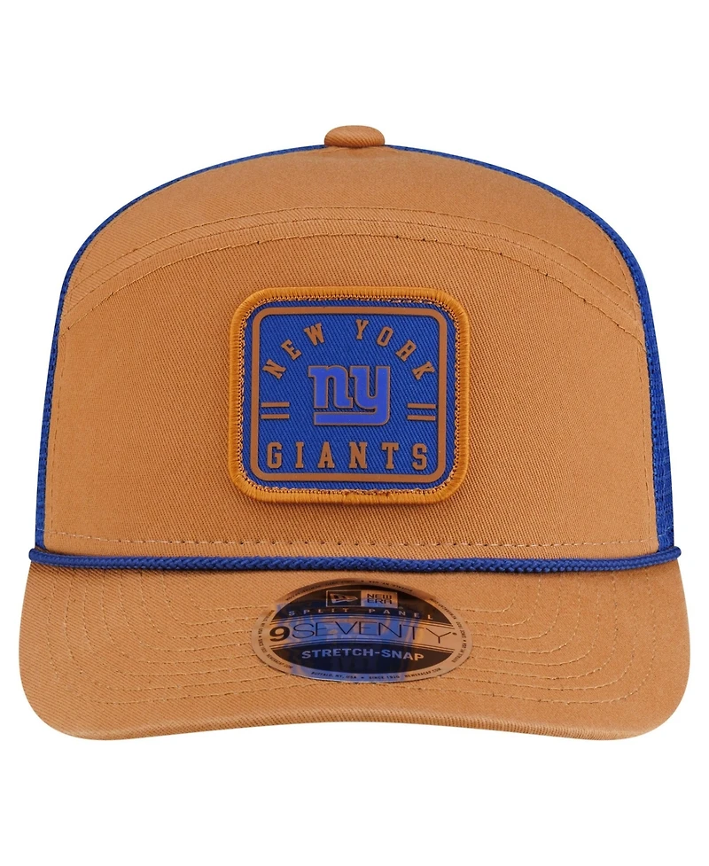 New Era Men's Brown/Royal New York Giants Team Patch Split Panel 9SEVENTY Adjustable Trucker Hat