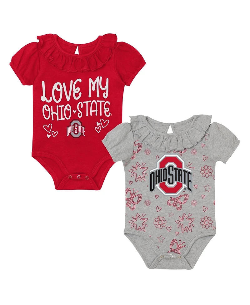 Outerstuff Baby Boys and Girls Scarlet/Gray Ohio State Buckeyes Two-Pack Playtime Ruffle Bodysuit Set