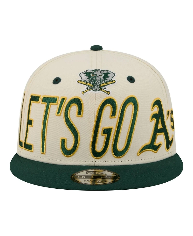 New Era Men's Cream Athletics Oversized Slogan 9FIFTY Snapback Hat
