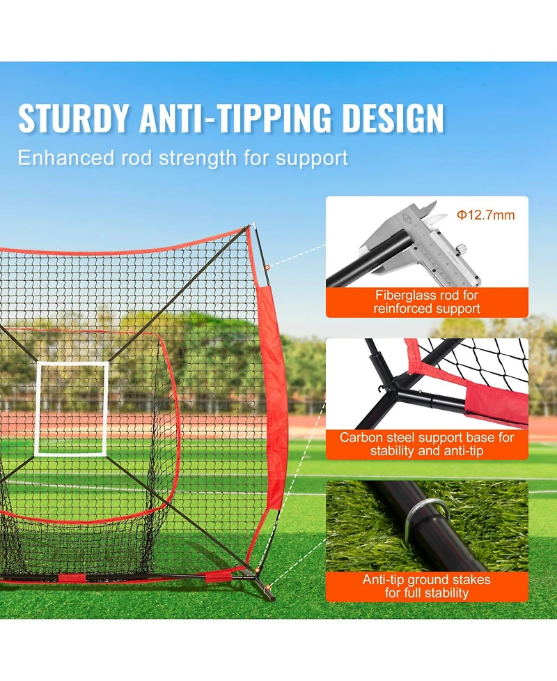 Sugift Baseball Softball Practice Net with Bow Frame Strike Zone Ball Batting Tee Carry Bag