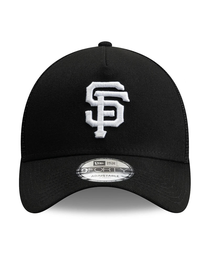 New Era Men's Black San Francisco Giants Side Script 9FORTY A-Frame Trucker Adjustable Hat