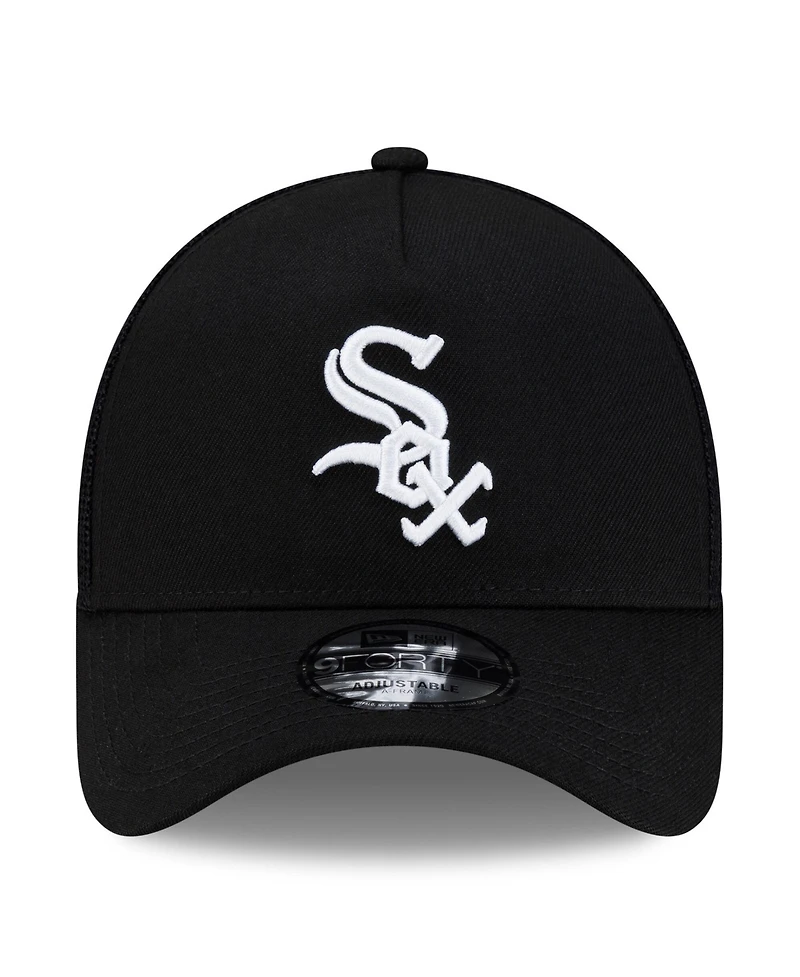 New Era Men's Black Chicago White Sox Side Script 9FORTY A-Frame Trucker Adjustable Hat