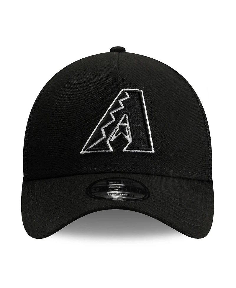 New Era Men's Black Arizona Diamondbacks Side Script 9FORTY A-Frame Trucker Adjustable Hat