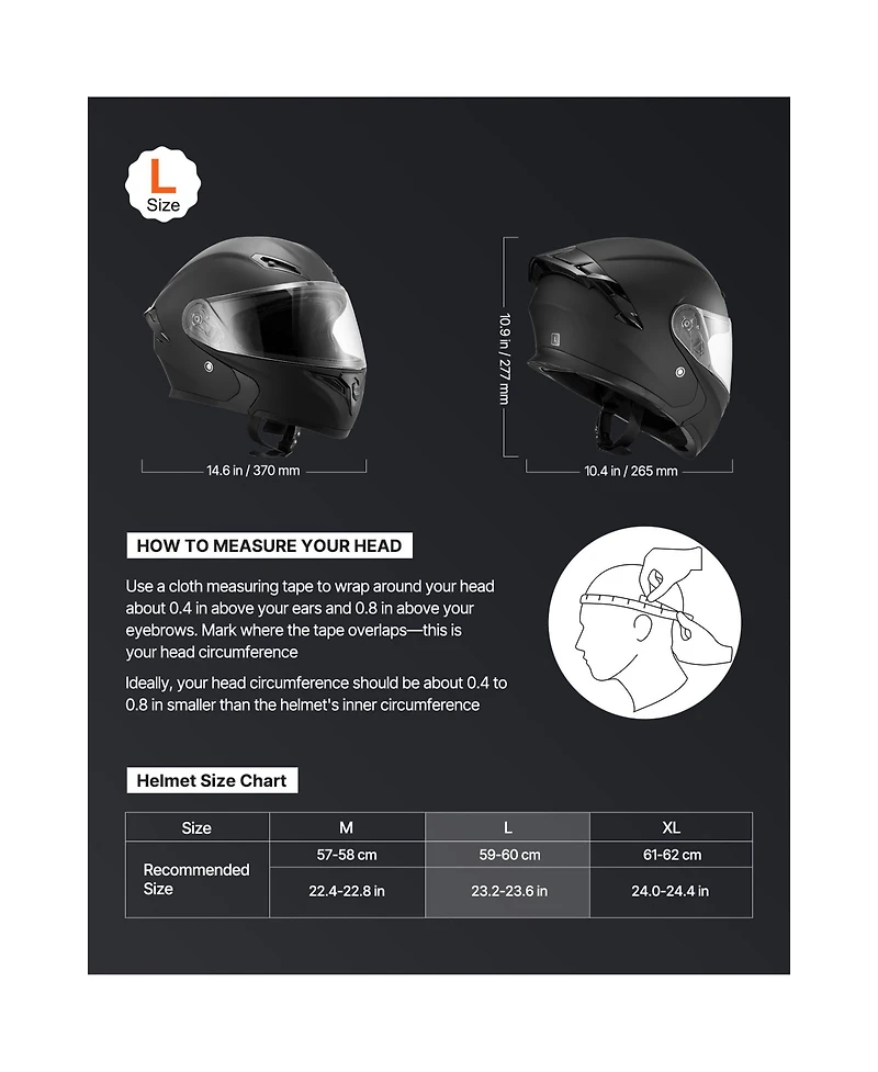 Sugift Adult Modular Motorcycle Helmet with Clear Visor Detachable Liner Dot Approved Size Large