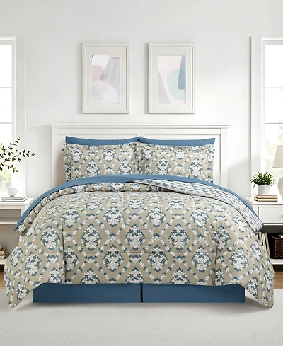Macy's Blockprint Trellis Reversible Microfiber 8-piece Comforter Set