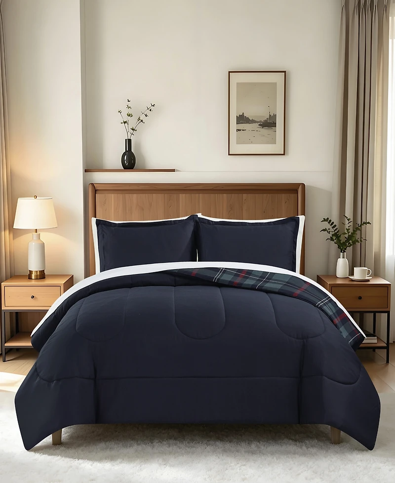 Macy's Danny Plaid Reversible Microfiber 3-piece Comforter Set