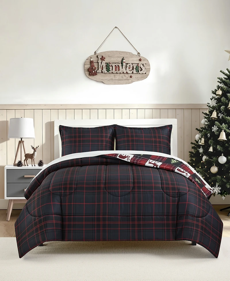 Macy's Deer Check Reversible Microfiber 3-piece Comforter Set