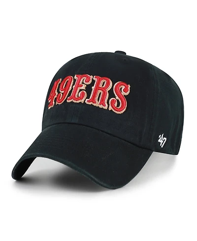 47 Brand Men's Black San Francisco 49ers Clean Up Team Script Adjustable Hat