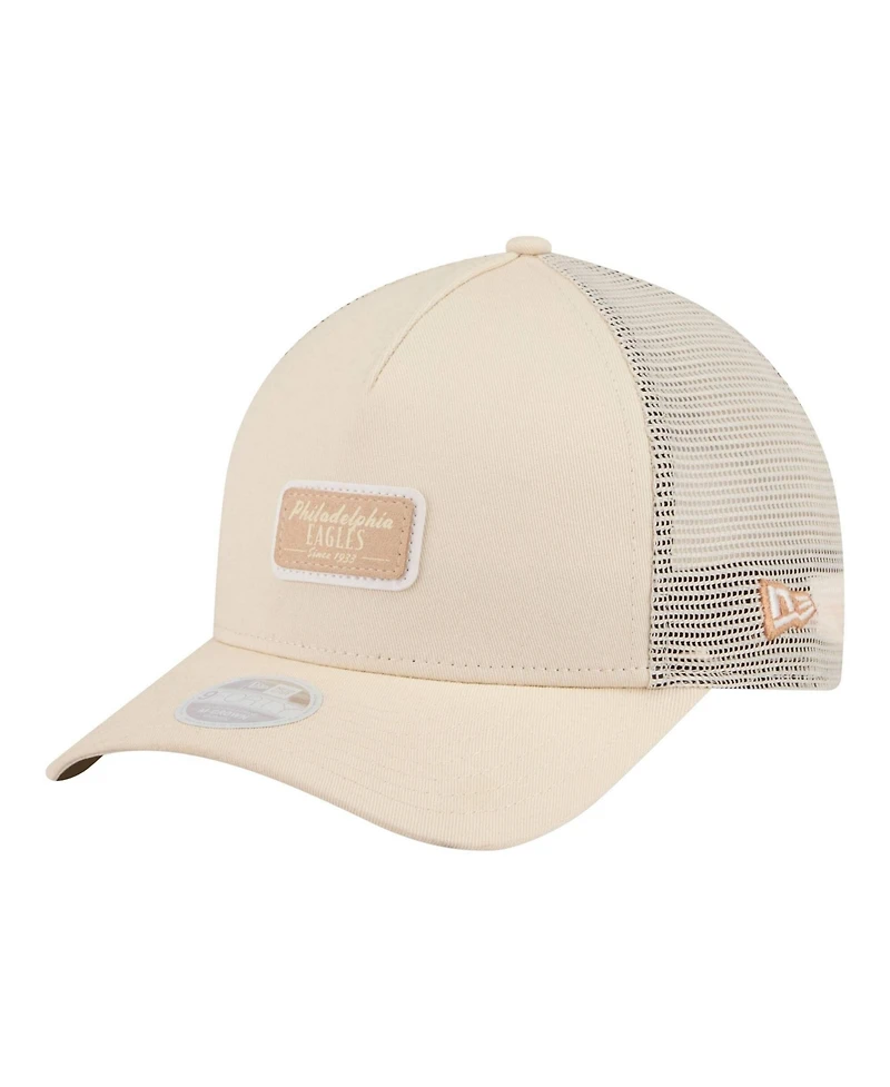 New Era Women's Cream Philadelphia Eagles Tonal Patch M-Crown A-Frame 9FORTY Trucker Adjustable Hat