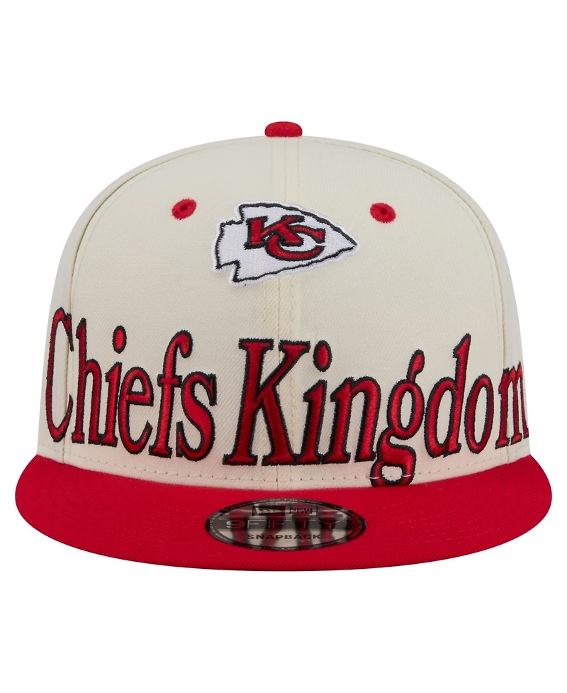 New Era Men's Cream Kansas City Chiefs Oversized Slogan 9FIFTY Snapback Hat